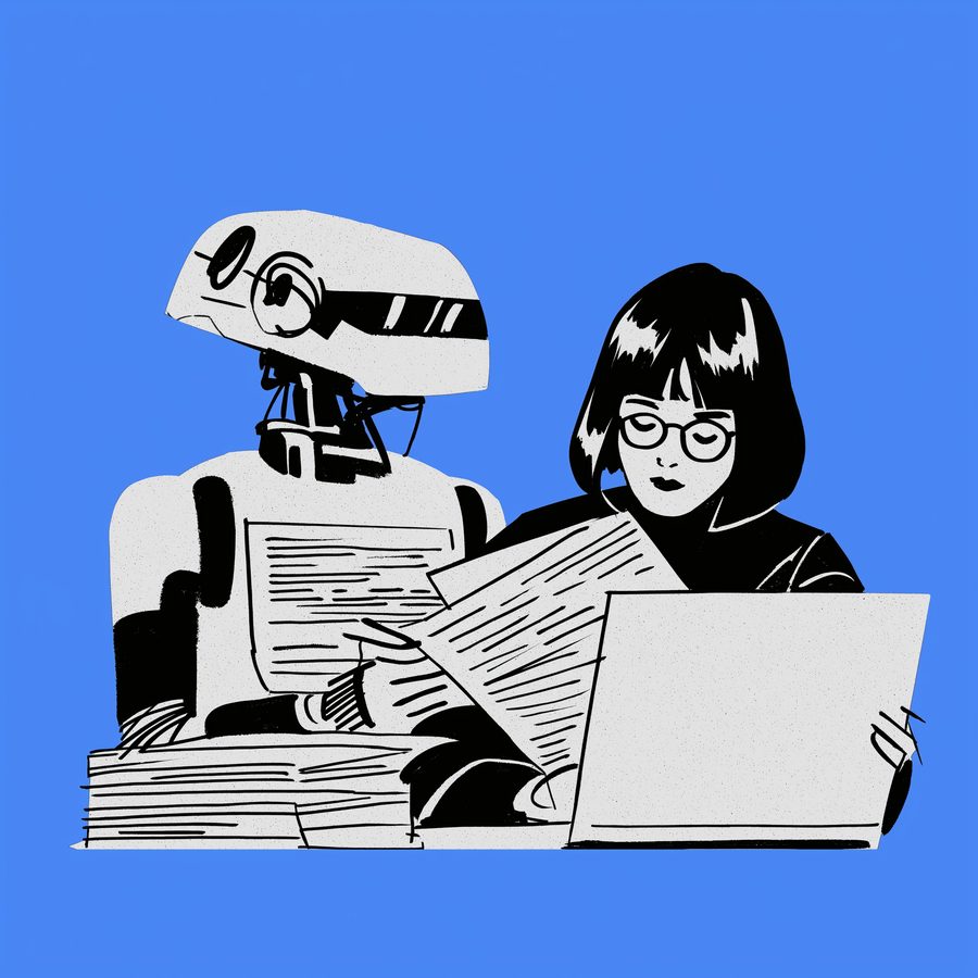 A journalist and an AI assistant reading the paper together